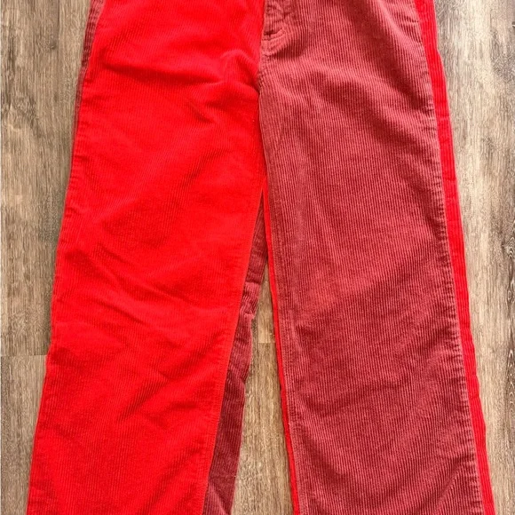 Brixton Two-Tone Red and Burgundy Wide-Leg Corduroy Jeans - Picture 6 of 9